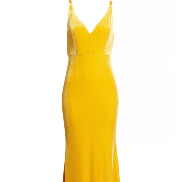 Lulu’s Malia Velvet Dress - Mustard -Yellow Prom- Formal - Picture 1 of 9